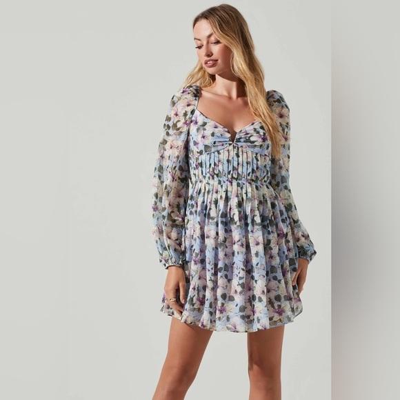 ASTR Carina Mini Dress in Blue Multi Floral Size Small NWT - Picture 8 of 10